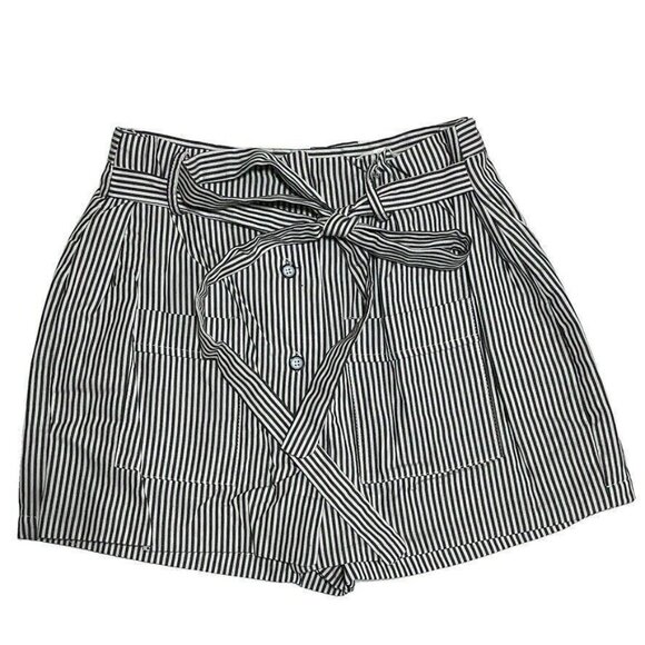 Striped High-Waisted Shorts With Tie Belt - M - Picture 1 of 5